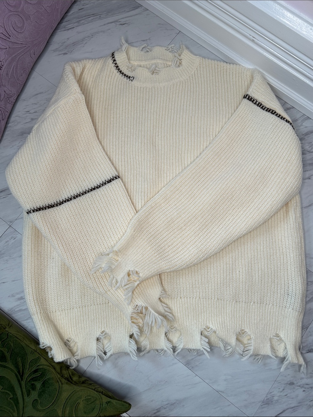 Dazy Cream Colored Distressed Sweater